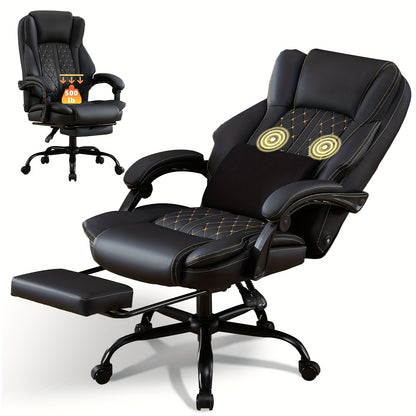 Big And Tall Office Chair, Leather Executive Office Chair with Foot Rest for Heavy People, Wide Ergonomic Comfy High-Back Reclining Computer Chair, Swivel Rolling Wheels And Padded Lumbar Support