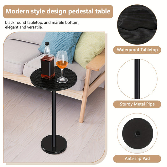 Set Of 1/2 Side Tables Outdoor Round Drink Tables Coffee Roostertail Table with Marble Base Small Pedestal Side Table for Patio Sofa Couch Chair, 1/2 Pack