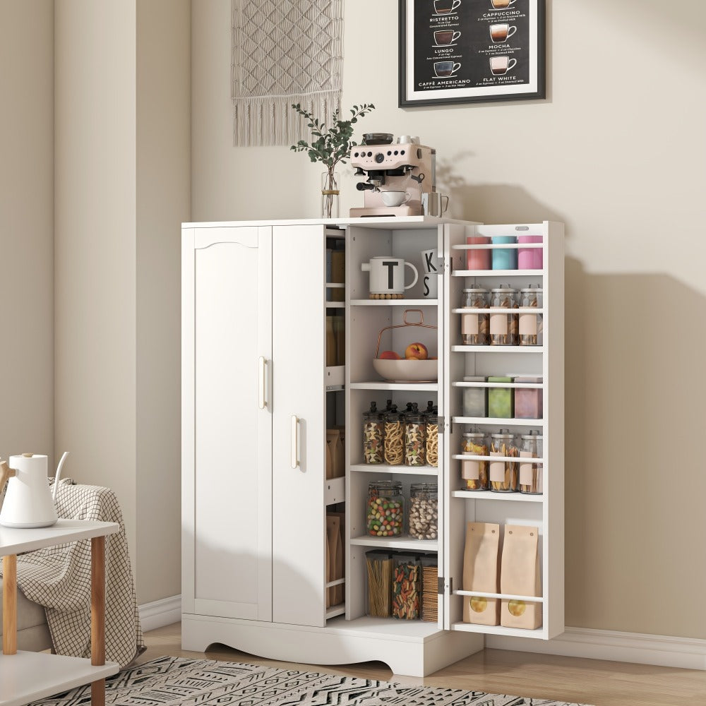 Pantry Cabinet with Drawer & Adjustable Shelves, White Kitchen Storage Cupboard Buffet Sideboard for Kitchen Dining Room Entryway, Freestanding Organizer Cabinet, 3 Sizes Available