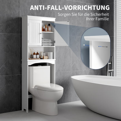 Bathroom Space-Saver, Over The Toilet Storage Cabinet with Adjustable Shelf, Double Door Or No Door Design And Open Shelf, Tall Free-Standing Wooden Storage Lockers, Storage And Organization, Enhances Space Above The Toilet