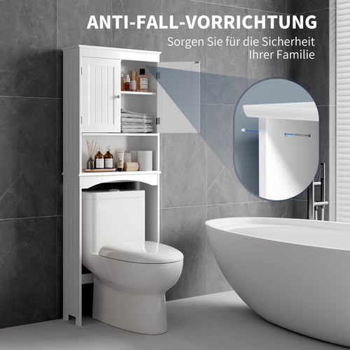 Bathroom Space-Saver, Over The Toilet Storage Cabinet with Adjustable Shelf, Double Door Or No Door Design And Open Shelf, Tall Free-Standing Wooden Storage Lockers, Storage And Organization, Enhances Space Above The Toilet