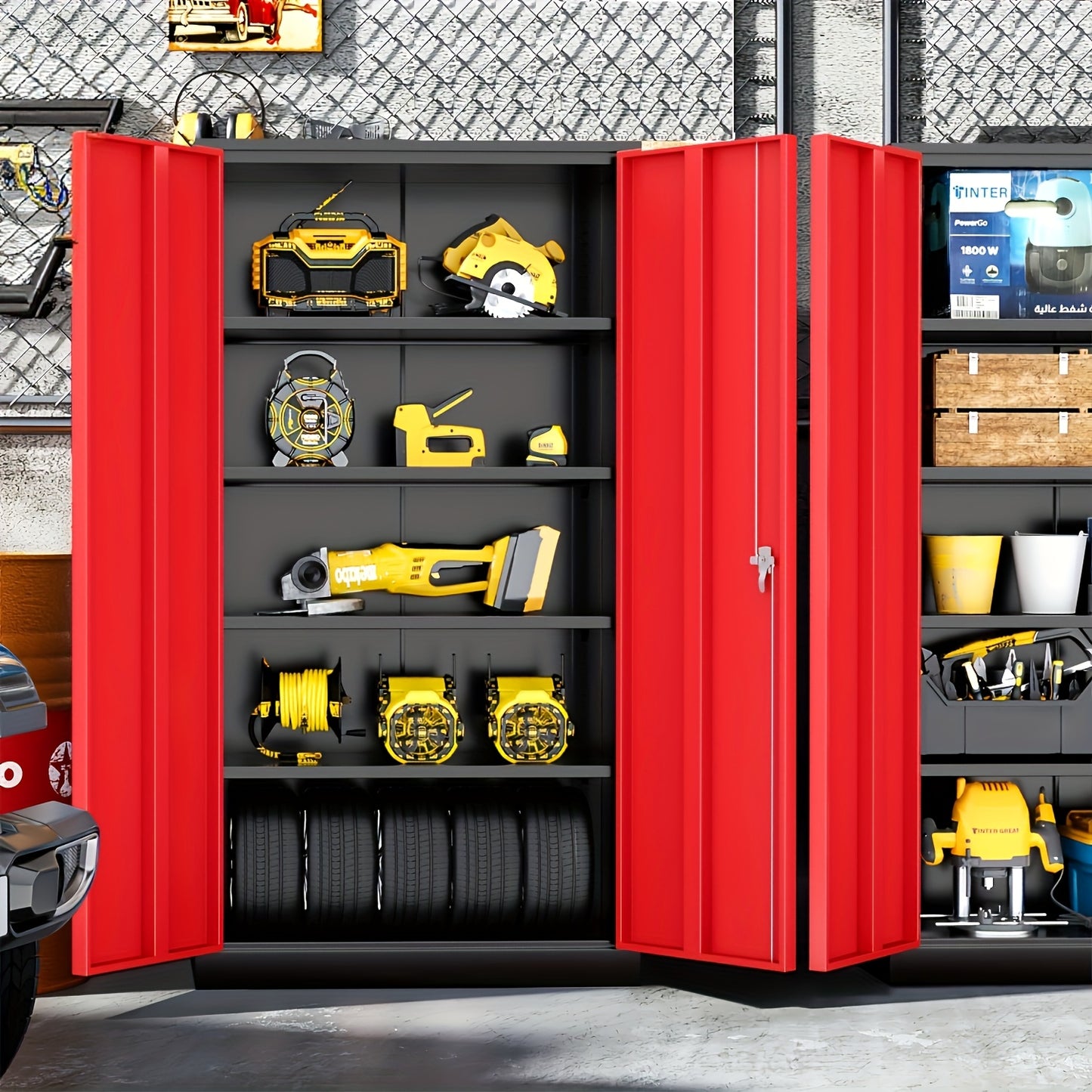 Metal Storage Cabinet, 72" Locking Steel Cabinet with 2 Doors And 4 Adjustable Shelves, Tall Metal Cabinet for Garage, Warehouse, Gym