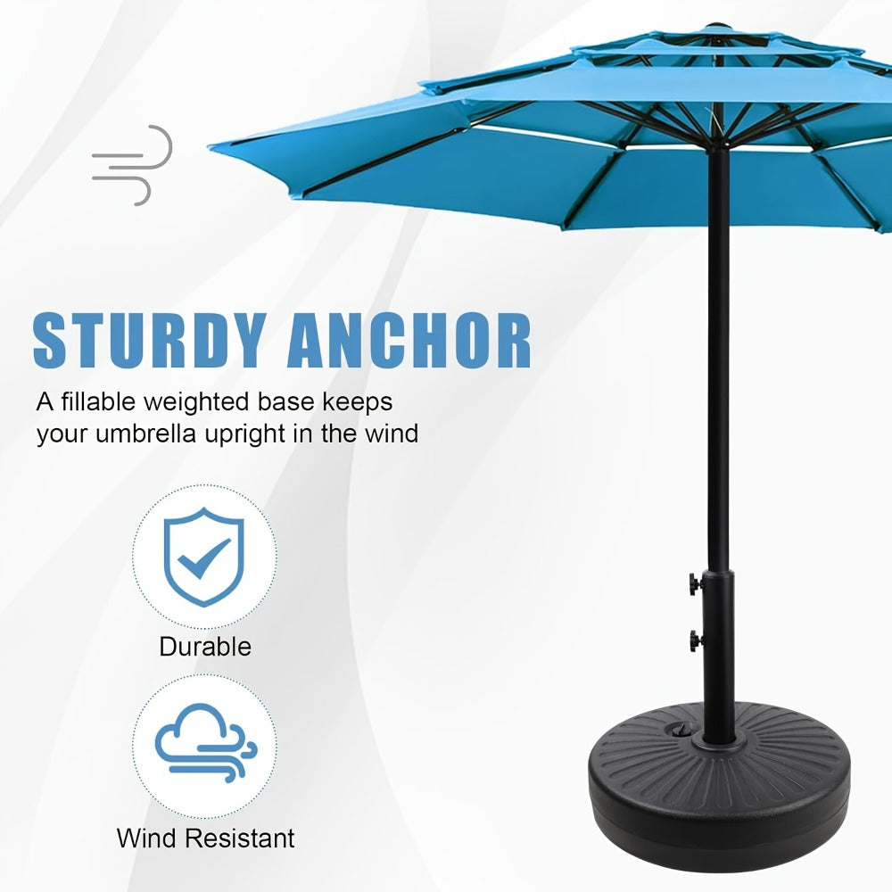 Heavy Duty Patio Umbrella Stand Base with Wheels – Refillable HDPE 95–225 LB, 4 Wheels, 2 Locks, Fits 6–12ft Umbrellas, Rolling Market Umbrella Weight Base for Lawn, Garden, Deck & Poolside