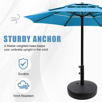 Heavy Duty Patio Umbrella Stand Base with Wheels – Refillable HDPE 95–225 LB, 4 Wheels, 2 Locks, Fits 6–12ft Umbrellas, Rolling Market Umbrella Weight Base for Lawn, Garden, Deck & Poolside