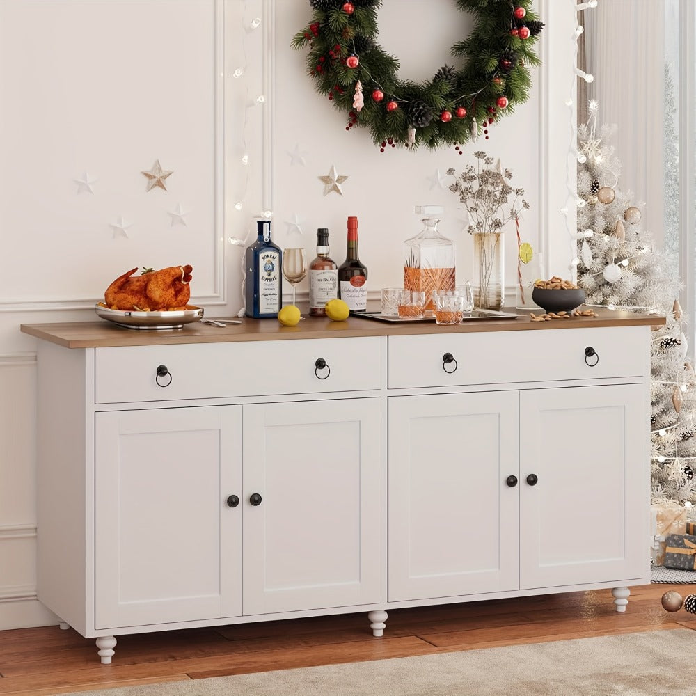 55" Buffet Cabinet with 4 Doors 2 Drawers & Adjustable Shelves, Modern Sideboard Coffee Bar Cabinet for Kitchen Dining Room Entryway Living Room, Black Storage Console