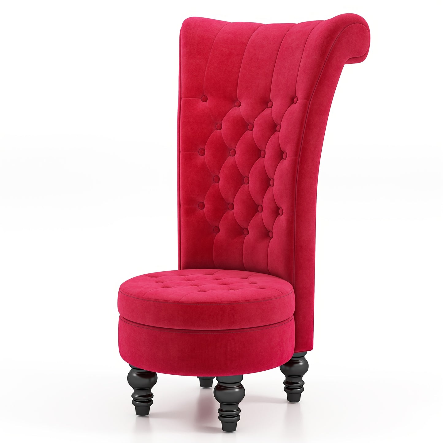 Royal High Back Chair, Velvet Armless Accent Chair with Button-Tufted & Rubberwood Legs, Regal Elegance Throne Chair for Living Room, Dressing Room, Bedroom