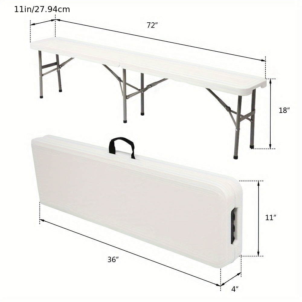 6ft Folding Plastic Bench – Collapsible Lightweight HDPE Seat for Indoor & Outdoor Use, Camping, Weddings, Picnics, Celebrations & Outdoor Gatherings, White & Coffee Brown