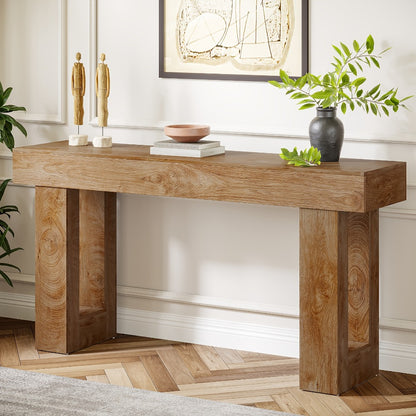 Farmhouse Console Table 63 Inch Narrow Sofa Table Behind Couch Industrial Entryway Table for Hallway Living Room Foyer Rustic Wood Finish Natural Brown Grey White Black