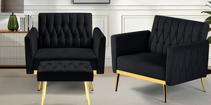 ACMEASE 31.5" Velvet Upholstered Single Chair with Adjustable Armrest And Back, Comfy Armchair with Movable Ottoman, Tufted Accent Chair with Soft Pillow for Living Room