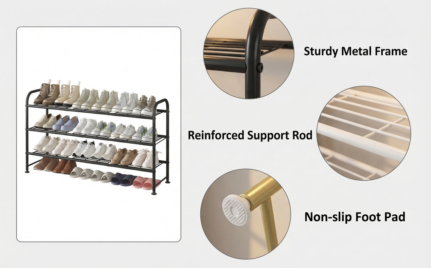 Shoe Rack Long 2/3/4 Tier Shoe Storage Organizer Metal Wide Shoe Shelf for Closet Entryway Bedroom 16/24/32 Paris Large Capacity