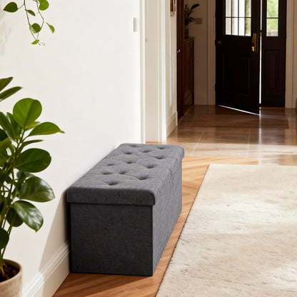 Storage Ottoman Bench with Lid – Upholstered Folding Foot Rest Stool 660 lbs, Hardwood Frame for Living Room Bedroom Office, Classic Style in Black Brown Beige Gray Pink Blue