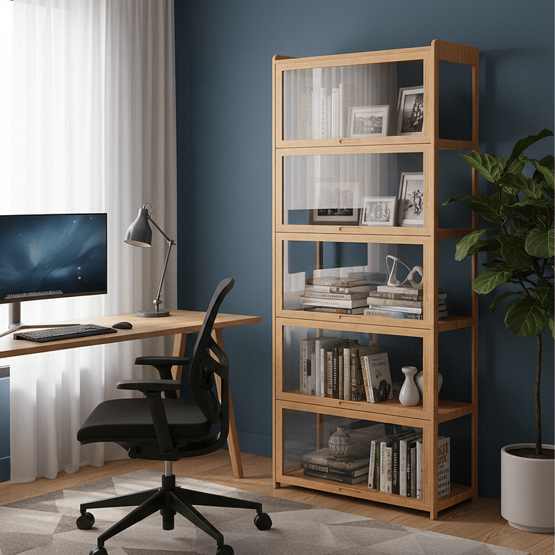 Display Cabinet with Acrylic Doors, 5-Tier Curio Cabinet for Collectibles, Display Case Showcase for Living Room, Office, 27.5" (L) x 13.5" (W) x 67.5" (H)