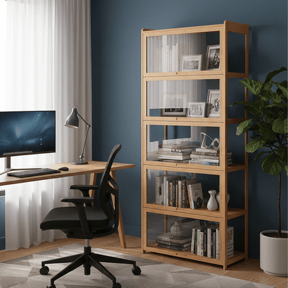 Display Cabinet with Acrylic Doors, 5-Tier Curio Cabinet for Collectibles, Display Case Showcase for Living Room, Office, 27.5" (L) x 13.5" (W) x 67.5" (H)