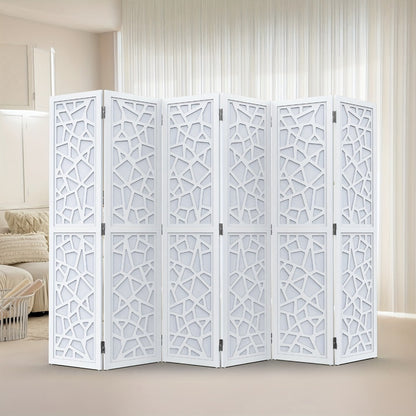 Geometric Wood Room Divider 70"H – Freestanding Privacy Screen with Modern Pattern, Indoor Space Separator for Living Room, Bedroom & Office, No Assembly Required