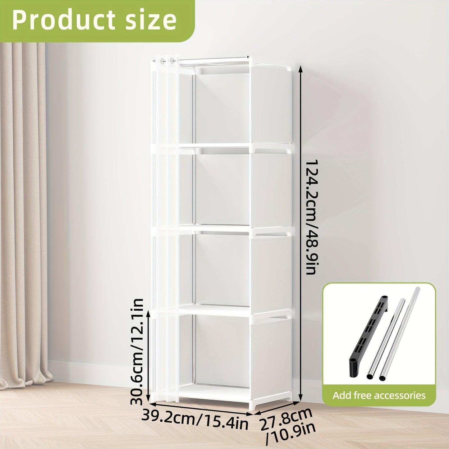 TOMNK 4-Tier/5-Tier Floor-Standing Bookshelf Organizer, Home Easy Clothing Storage Cabinet, 4/10 Lattice Wardrobe Storage, Multi-Functional Open Shelf, for Offices, Classrooms, Rental Houses, Dormitories And Living Room, Black/White