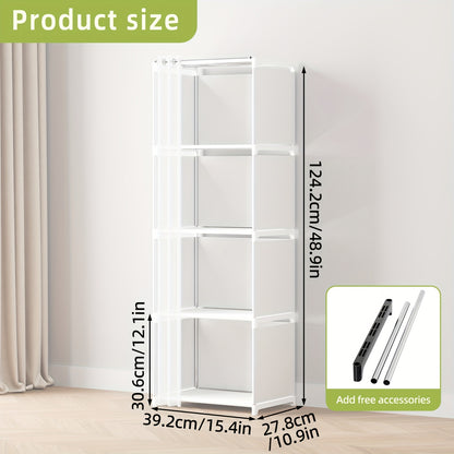 TOMNK 4-Tier/5-Tier Floor-Standing Bookshelf Organizer, Home Easy Clothing Storage Cabinet, 4/10 Lattice Wardrobe Storage, Multi-Functional Open Shelf, for Offices, Classrooms, Rental Houses, Dormitories And Living Room, Black/White