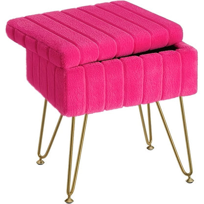 Vanity Stool with Padded Cushion & 4 Metal Legs, Adjustable Anti-Slip Feet Makeup Stool Footstool Ottoman for Bedroom Closet Dressing Area Bathroom, Space-Saving Upholstered Bench