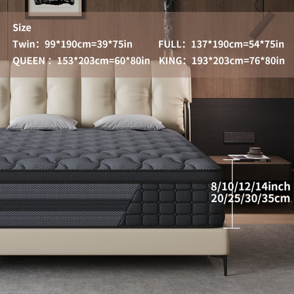 [Gel Memory Foam Mattress] Luxury Mattress 8" 10" 12" 14" Twin Full Queen King Size Gel Memory Foam Pocket Spring Hydird Mattress In A Box Medium Firm