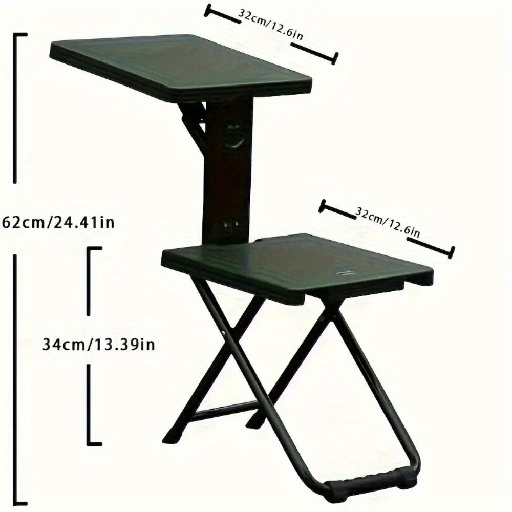 3-in-1 Portable Folding Table and Chair Set Vintage Iron Lightweight Compact for Outdoor Camping Study Vendor Market Writing Desk Folds Like a Handbag
