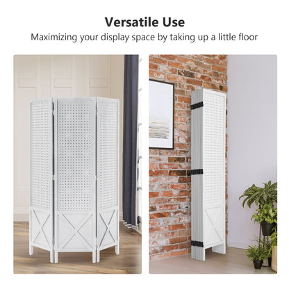 VINGLI 60''H Freestanding Pegboard, Wood Room Divider Display Board Organizer with Support Feet, Folding Privacy Screen Partition Space Separator for Craft Shows Events Retail