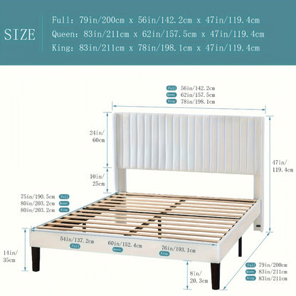 Velvet Wingback Platform Bed Frame with Channel Tufted Headboard – Wooden Slats, No Box Spring Needed, Heavy Duty, Full Queen King, 7 Colors