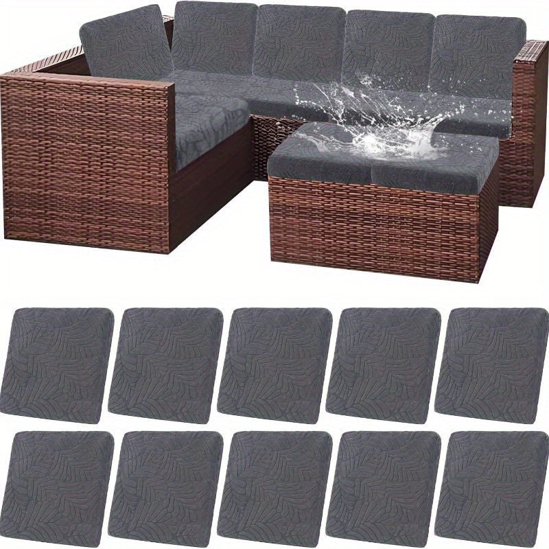 [Waterproof Cushion Covers] Outdoor Patio Cushion Covers Set of 8/10 Waterproof Stretch Seat Cushion Cover for Patio Furniture Outdoor Sofa Cushion Cover Replacement Couch Slipcovers Chair Seat Cover