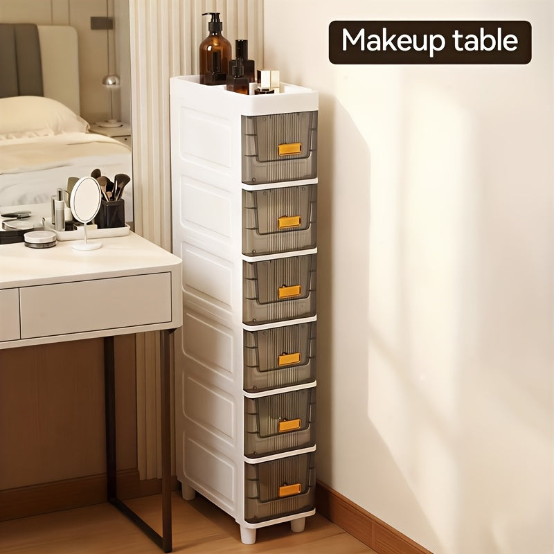 Luxury Slim Storage Cabinet with Drawers - Durable & Waterproof PP Material, Multi-Functional Storage Box, Suitable for Bathroom, Kitchen, Personal Care Product Dispensing And More, Ideal for Small Spaces, Storage Drawer Unit