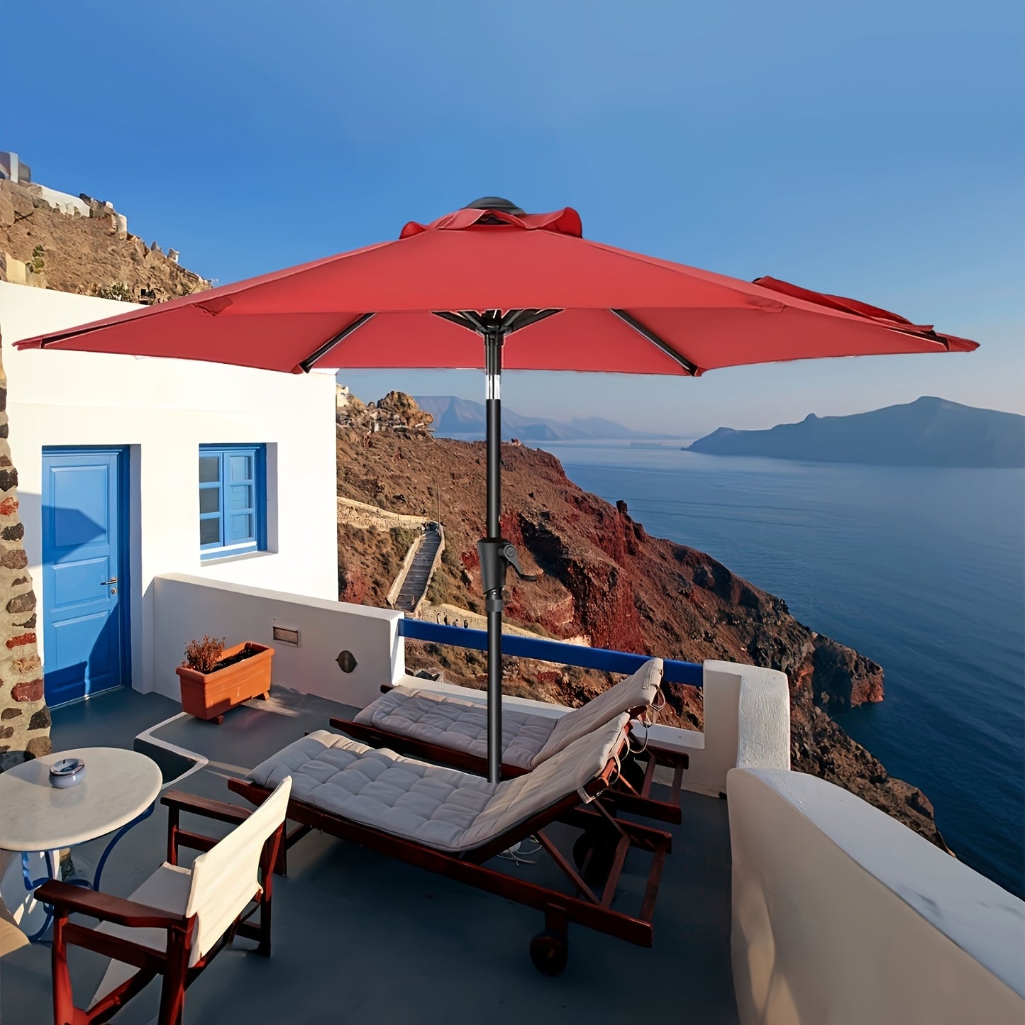 [Outdoor Patio Umbrella] 7.5/9ft Outdoor Patio Umbrella, Market Table Pool Deck Umbrella, Patio Table Umbrella With Push Button Tilt, Crank And Sturdy Metal Construction, UPF50+ UV Protection Pool Beach Yard Umbrella(Base Not Included)