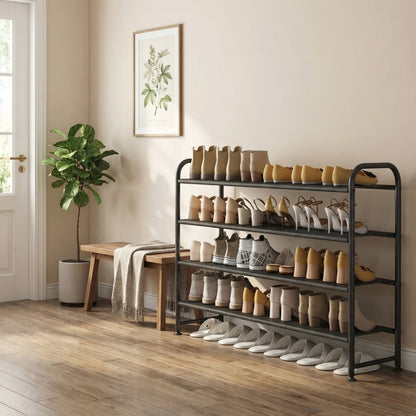 Stackable Shoe Rack Organizer 2 3 4 Tier Wide Long Shelf, Large Capacity Shoe Storage for Entryway Hallway Closet Wardrobe Porch, Holds 18+ Pairs, Dustproof Non-Woven Fabric