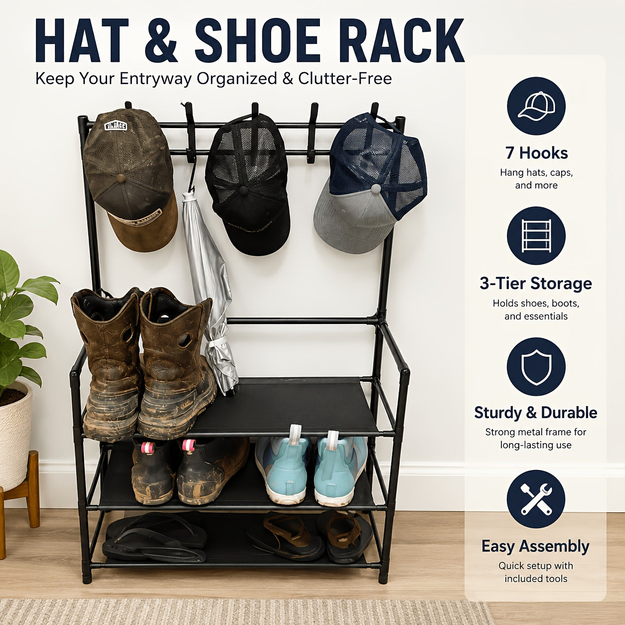 5-Tier & 3-Tier Multifunctional Storage Rack, Entryway Organizer for Shoes & Hats, Ideal for Home, Living Room, Dorm, with 10 White Shoe Storage Bags Included
