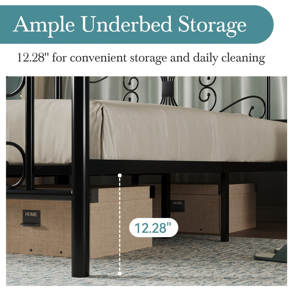 Metal Platform Bed Frame with Butterfly Pattern Headboard & Footboard – No Box Spring Required, Easy Assembly | Modern Decorative Bed Frame for Bedroom | Furn Mivo