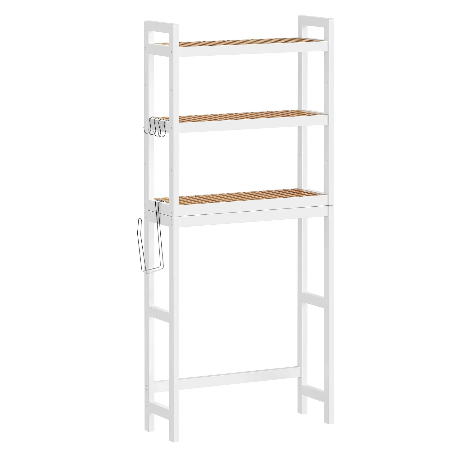 Over The Toilet Shelf Unit 3 Tier Adjustable Rust Resistant Bamboo MDF, Space-Saving Bathroom Organizer for Towels Toilet Paper Toiletries Vertical Storage