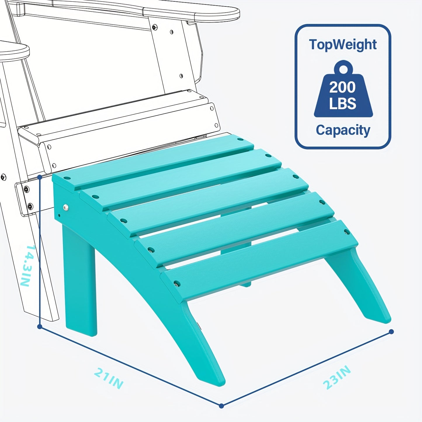 [Portable & Durable] Adirondack Ottoman 1pc/2pcs, HDPE Footrest For Outdoor Chairs, All-Weather Plastic Footstool For Deck, Patio, Poolside, Backyard - 19.7 Inch Wide, Portable & Durable & Lightweight