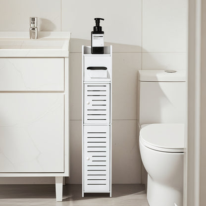 Small Bathroom Storage Cabinet, Slim And Crafted PVC Organizer, Ideal for Tight Spaces, Easy to Assemble And Durable, Multi-Purpose Toilet Paper Holder Cabinet for Bathroom, Bedroom And Living Room, (8Mm Material Thickness)