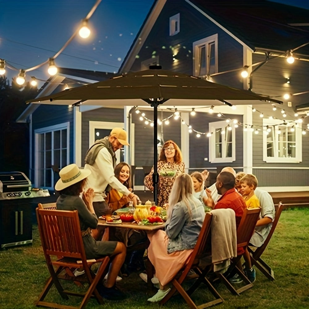 3-Tier Vented Patio Umbrella 9ft 10ft 11ft with 8 Strong Ribs Push-Button Tilt, 180GSM Yarn-Dyed Fabric Market Table Umbrella for Patio Garden Pool Hotel Party – Burgundy & Navy Blue