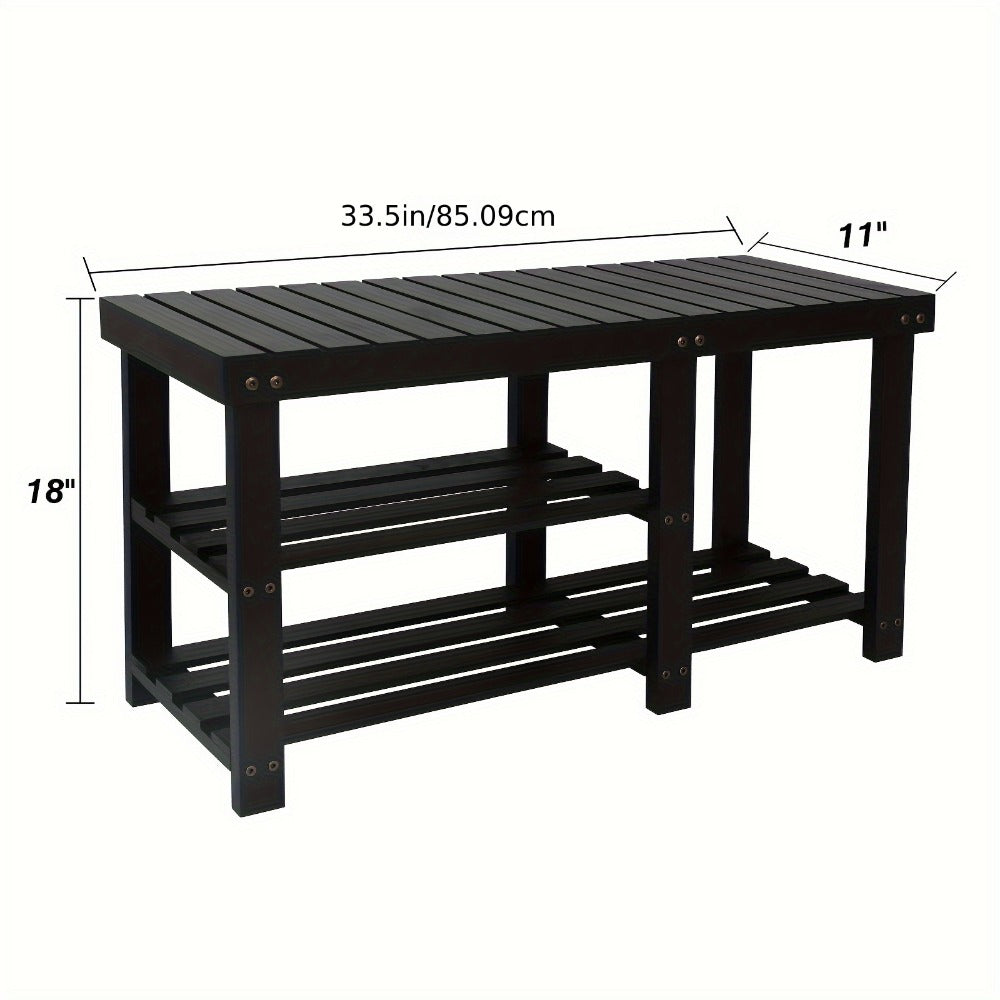 Shoe Rack Bench 3-Tier Wood with Boot Organizer & Seat, Freestanding Entryway Shoe Shelf Storage for Hallway Bedroom Balcony, 250 LB Capacity