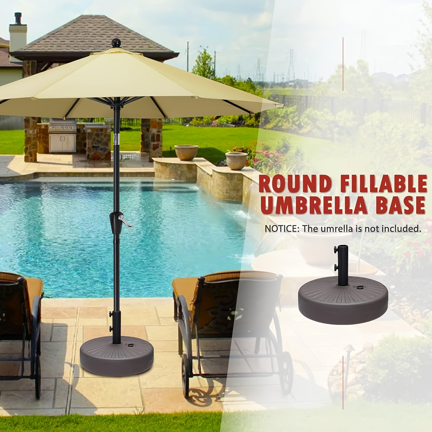 95/225lbs Patio Umbrella Stand Base with Wheels, Heavy Duty Rolling Weights, Outdoor Market Umbrella Base with 4 Wheels, 2 Locks, Refillable High-Density HDPE Material Umbrella Weights, for Lawn, Garden, Deck, Poolside