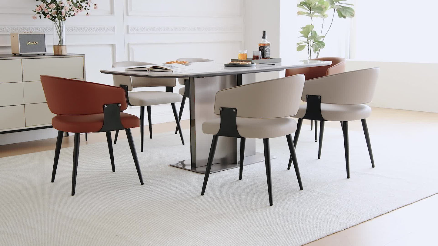 Modern Dining Chairs Set Of 2, Faux Leather Upholstered Kitchen Chairs With Curved Back And Metal Legs, Mid Century Chairs For Dining Room, Kitchen