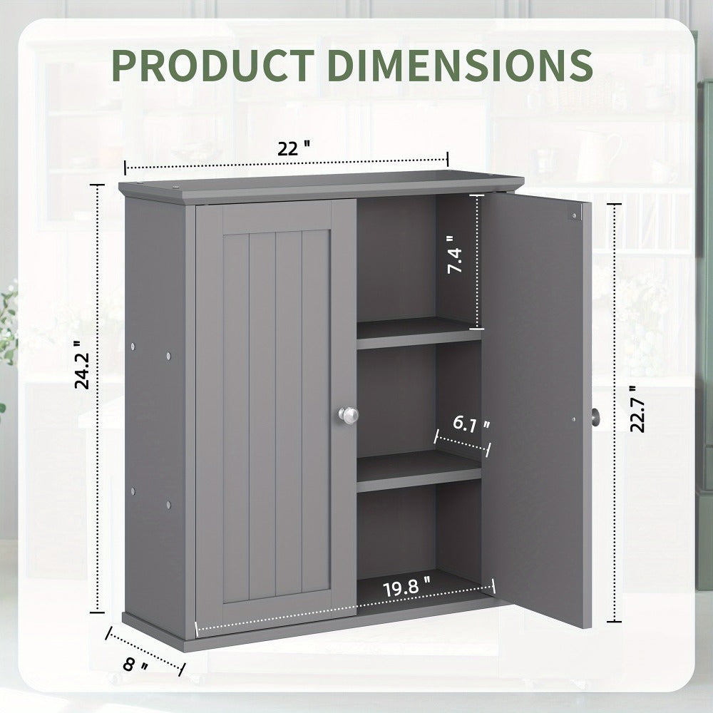 Wall Mounted Bathroom Cabinet with Shelf Linen Tower White, Kitchen Garage Laundry Room Wall Storage Cabinet with Adjustable Shelves