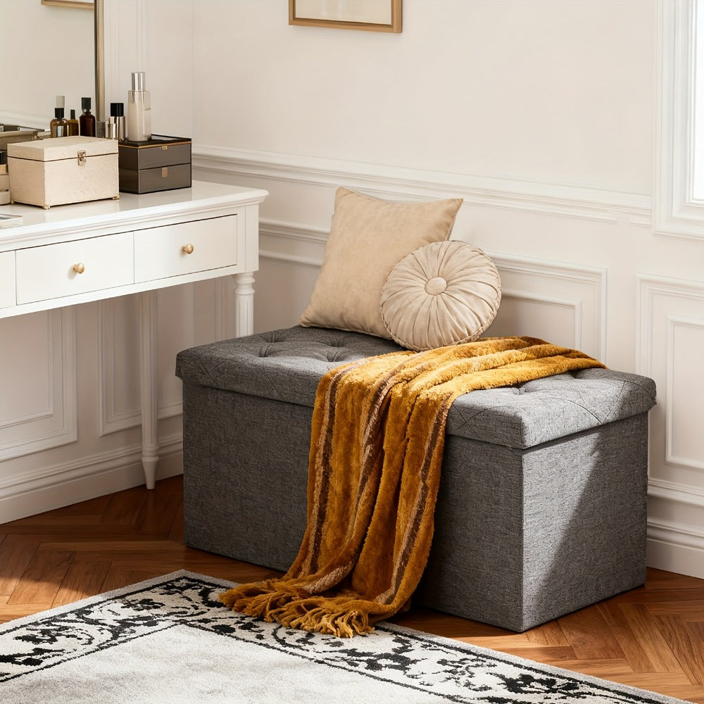 Folding Storage Ottoman Bench Multi-Purpose Heavy Duty Indoor Outdoor Seat, Easy-Clean Non-Porous Surface for Living Room Bedroom Patio Garden, 15 30 43 Inch Set Options Grey