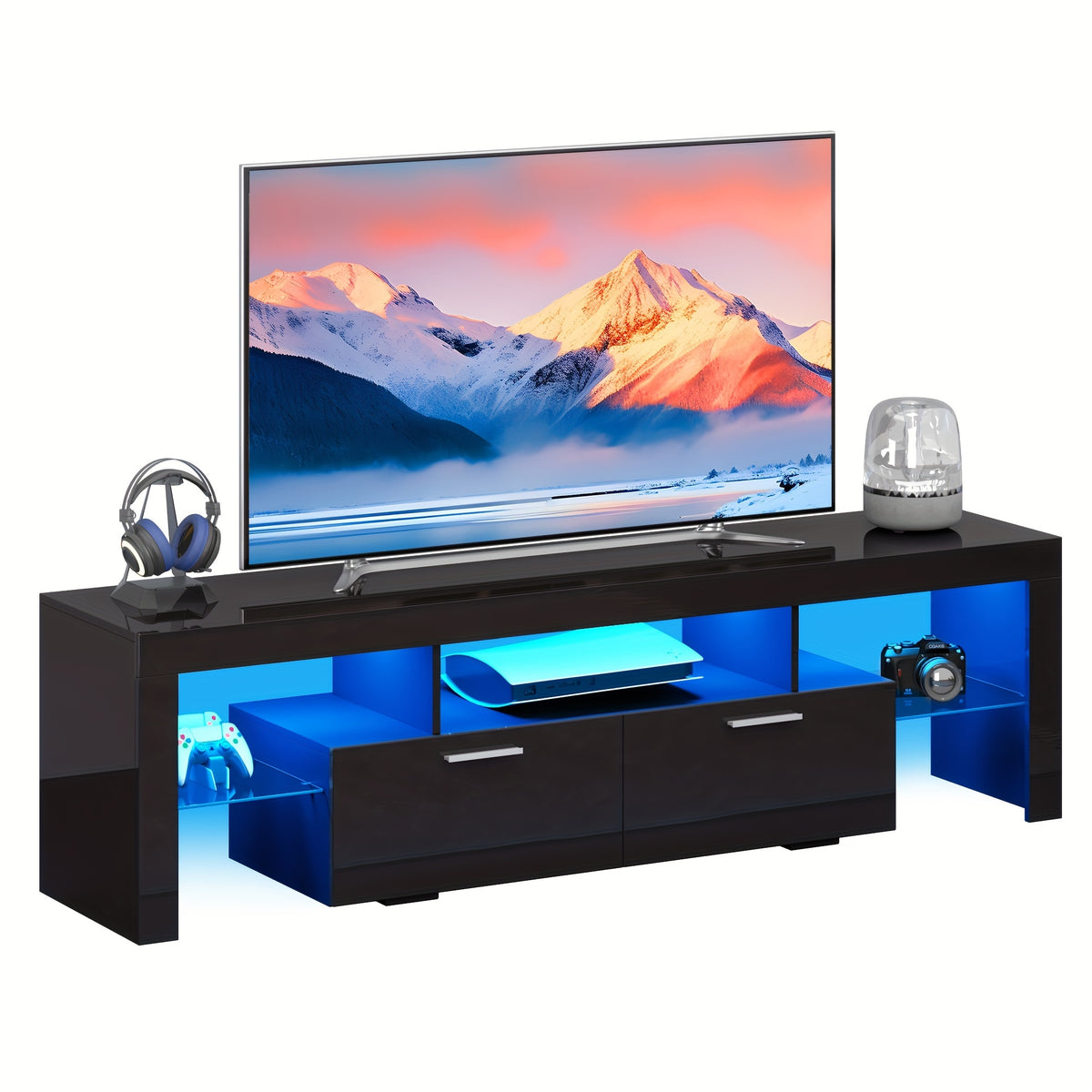 TV Stand shown in the Black, 71 Inches/ 180 CM Length option