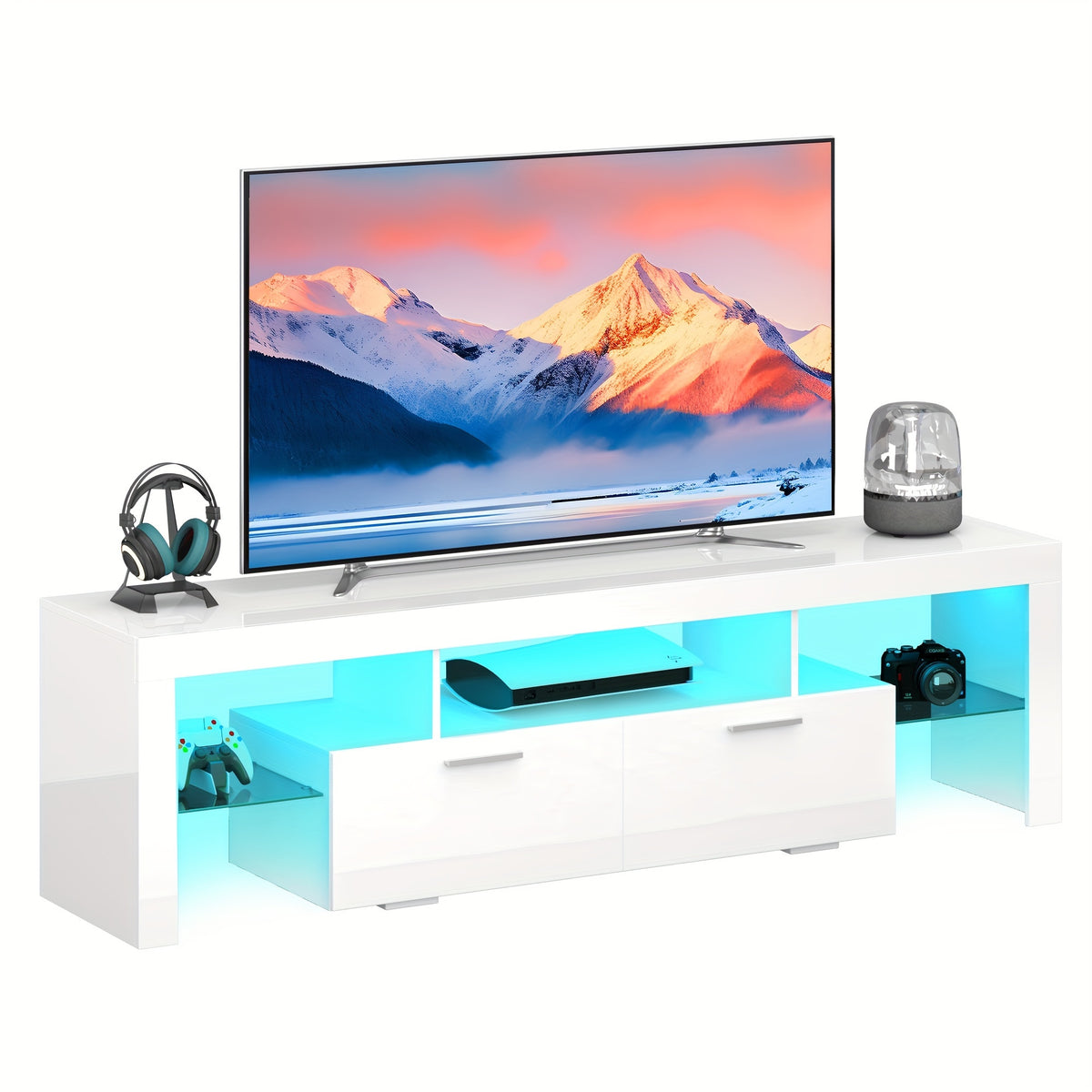 TV Stand shown in the White, 71 Inches/ 180 CM Length option
