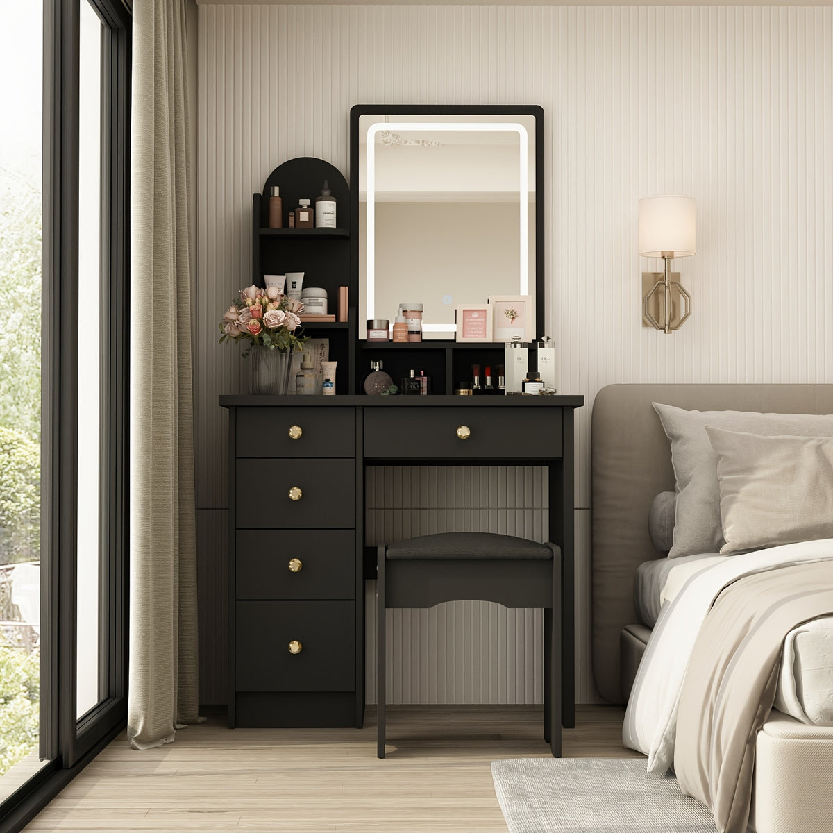 Vanity Desk shown in the Black, With LED Light option