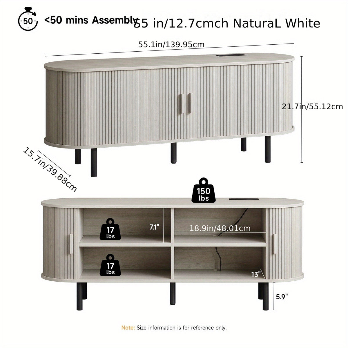 TV Stand shown in the 55 Inch Natural White option