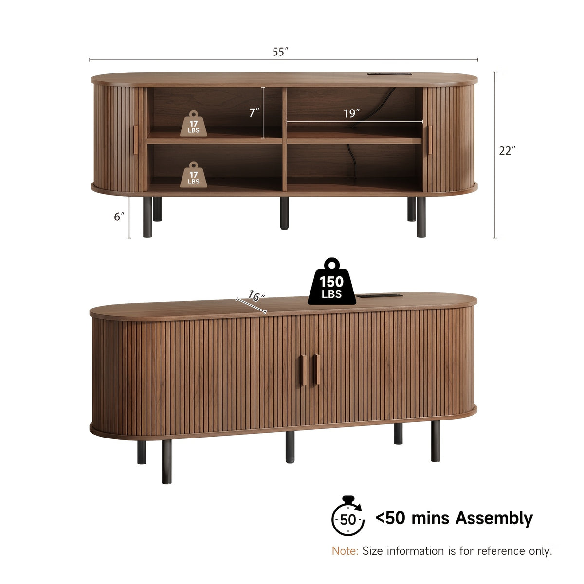 TV Stand shown in the 55 Inch Walnut option