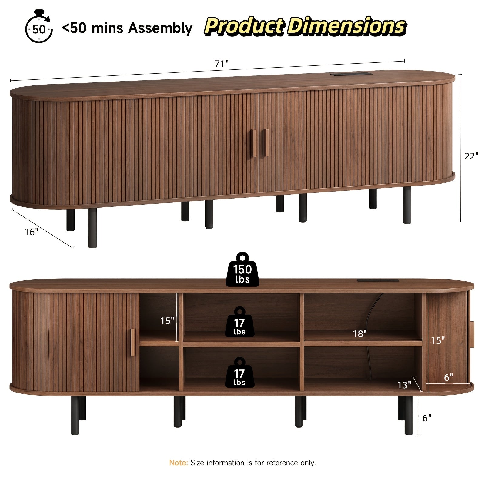 TV Stand shown in the 70.8 Inch Walnut option