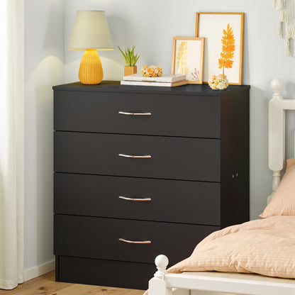Modern 4-Drawer Storage Dresser - Wooden Chest for Bedroom, Living Room & Entryway, Multi-Functional End Table, White/ Black