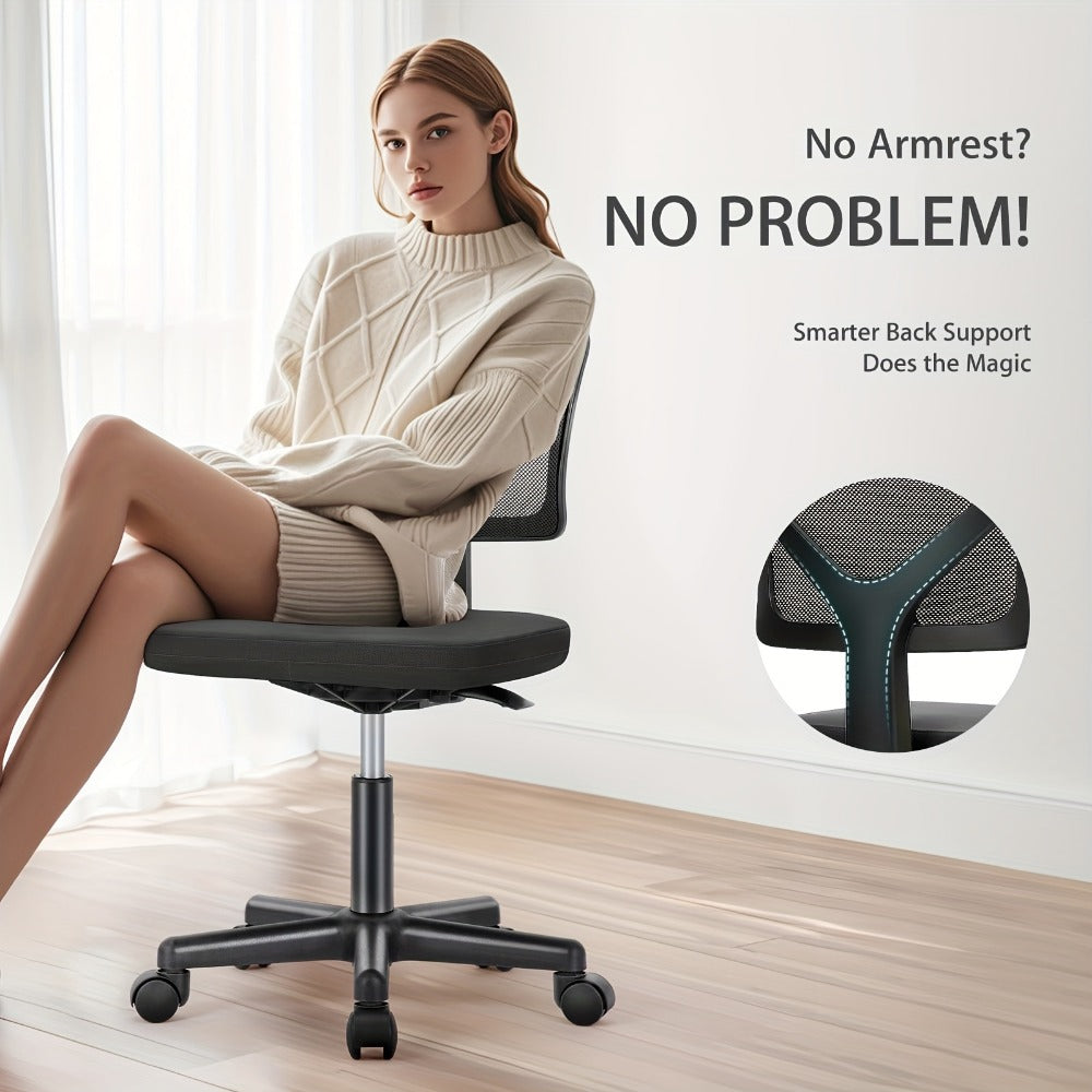 Low Back Mesh Armless Office Chair with Lumbar Support – Swivel Rolling Computer Chair for Home Office, Gaming & Study, Youth, Students & Adults, Black, Pink, Gray, Orange, Yellow