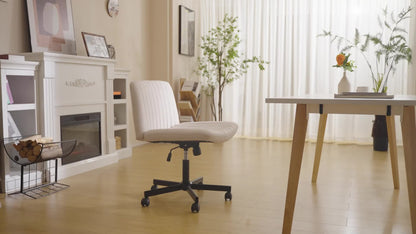 Criss Cross Chair with Wheels, Fabric Padded Armless Cross Legged Office Desk Chair for Home Office, Modern Swivel Height Adjustable Wide Seat Computer Task Vanity Chair