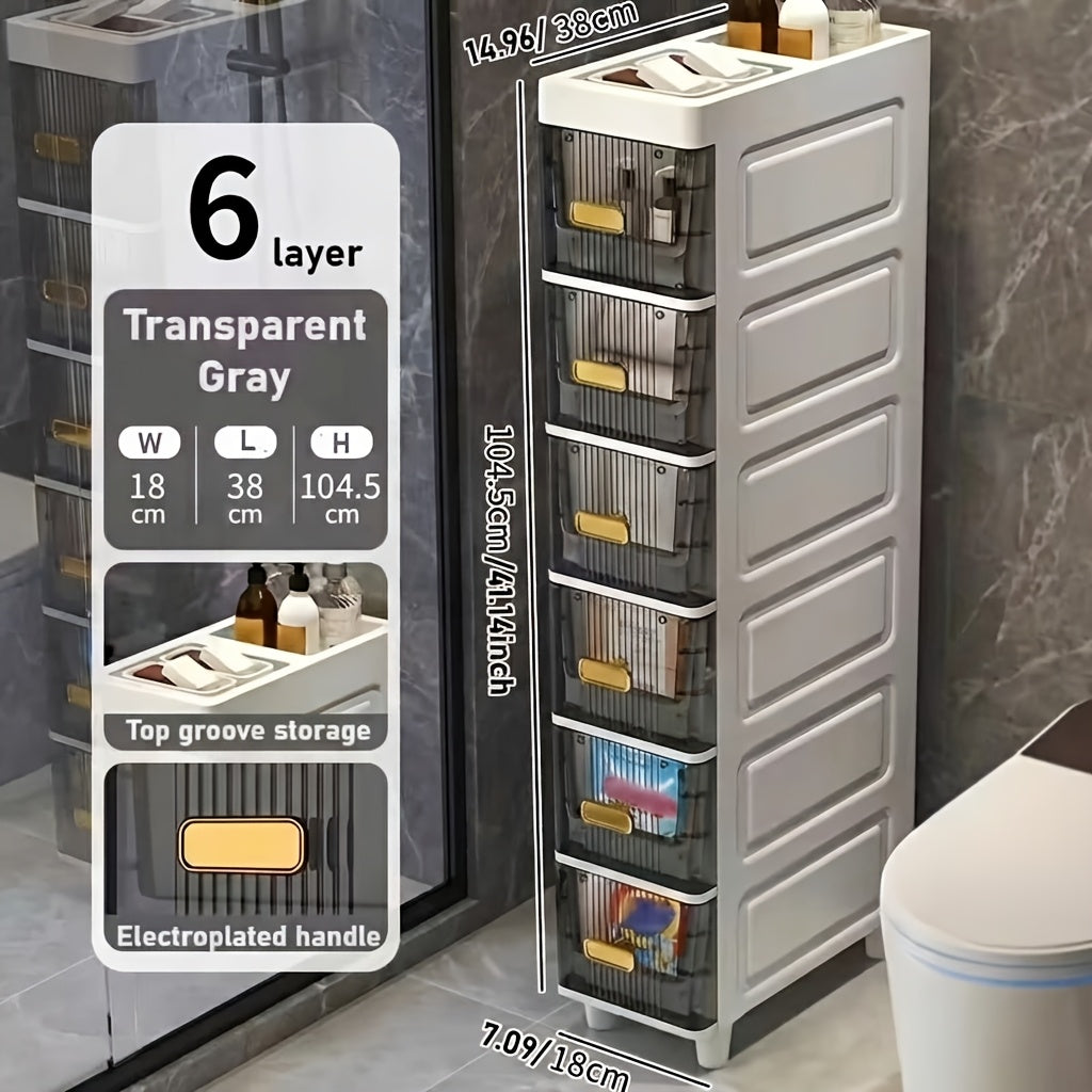 Luxury Slim Storage Cabinet with Drawers - Durable & Waterproof PP Material, Multi-Functional Storage Box, Suitable for Bathroom, Kitchen, Personal Care Product Dispensing And More, Ideal for Small Spaces, Storage Drawer Unit